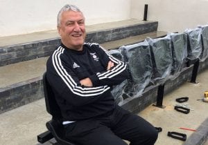 Bob Langridge sits in the new stand at Larges Lane. Photo: @bracknelltownfc