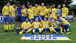 Ascot United celebrate the Bluefin Sport Challenge Cup Final win. Photo: Neil Graham.